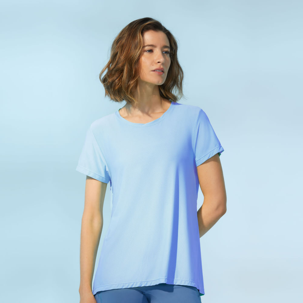 Camiseta Fitness Abertura Costas Azul Jeans Emma