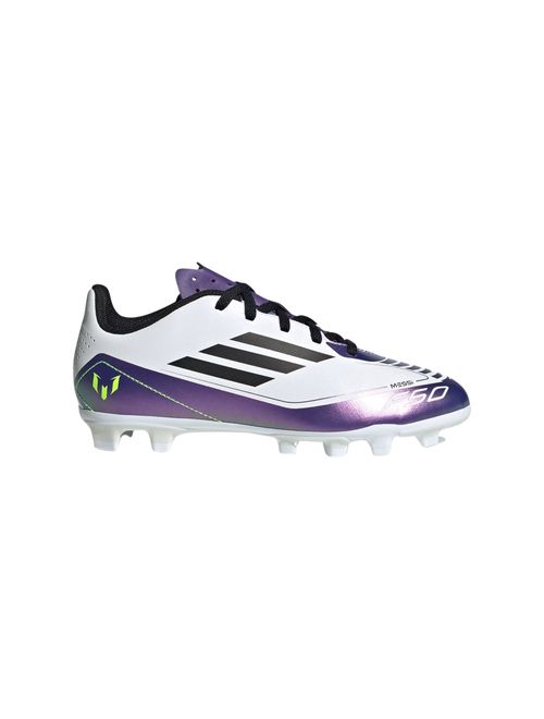 Chuteira Campo Adidas F50 Club Flexible Messi Infantil - Branca/Roxa