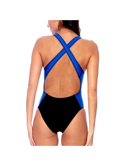 Maiô Speedo Cross Green'N Blue Liso Com Recorte Feminino - Preto/Azul