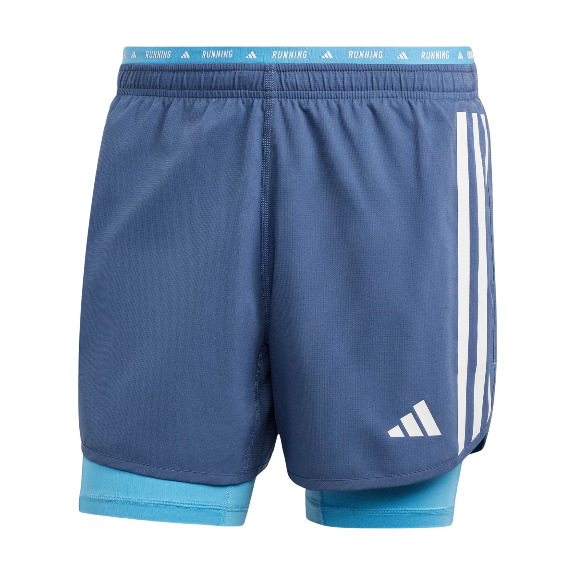 Shorts Adidas 2X1 Own The Run 3 Listras Masculina - Azul