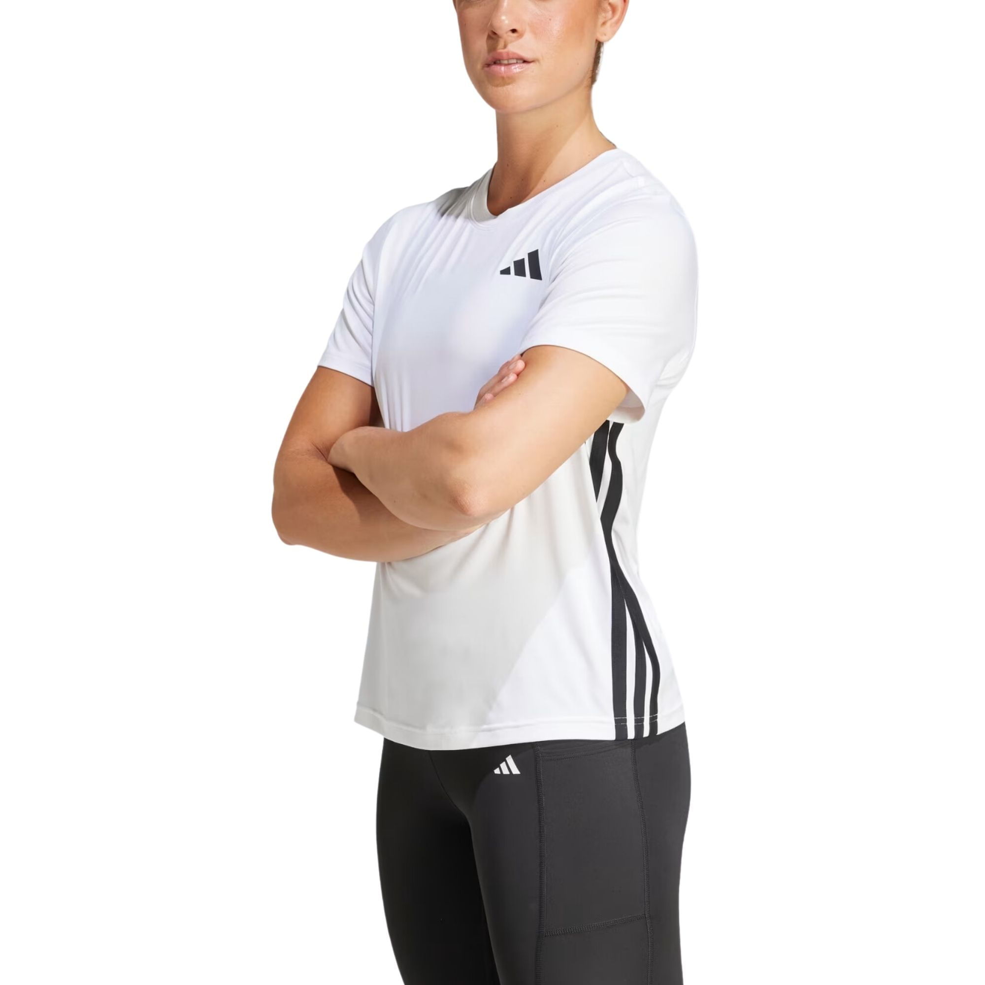 Camiseta Adidas Treino Essentials 3 Listras Feminina - Branca