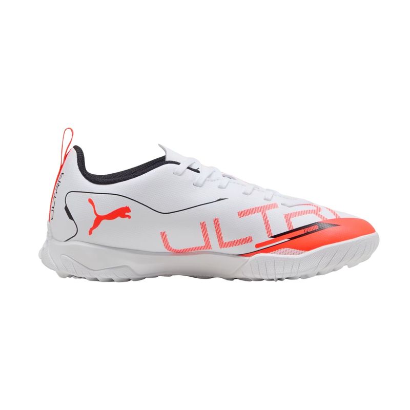 chuteira-society-puma-ultra-5-play-infantil-branca-vermelha