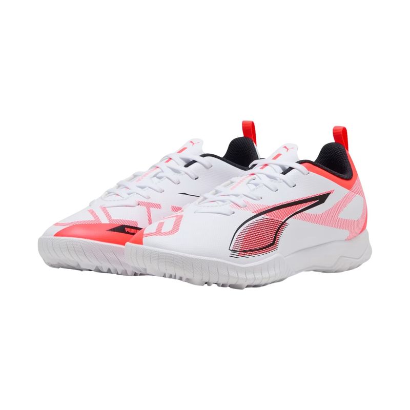 chuteira-society-puma-ultra-5-play-infantil-branca-vermelha