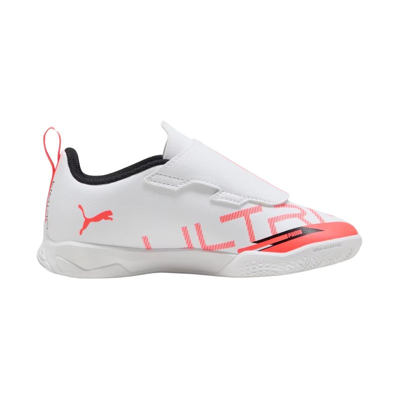chuteira-futsal-puma-ultra-5-play-velcro-memphis-infantil-branca-vermelha