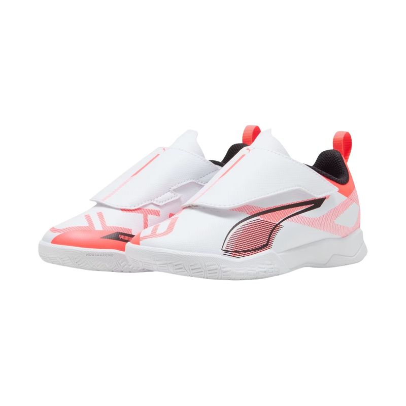chuteira-futsal-puma-ultra-5-play-velcro-memphis-infantil-branca-vermelha