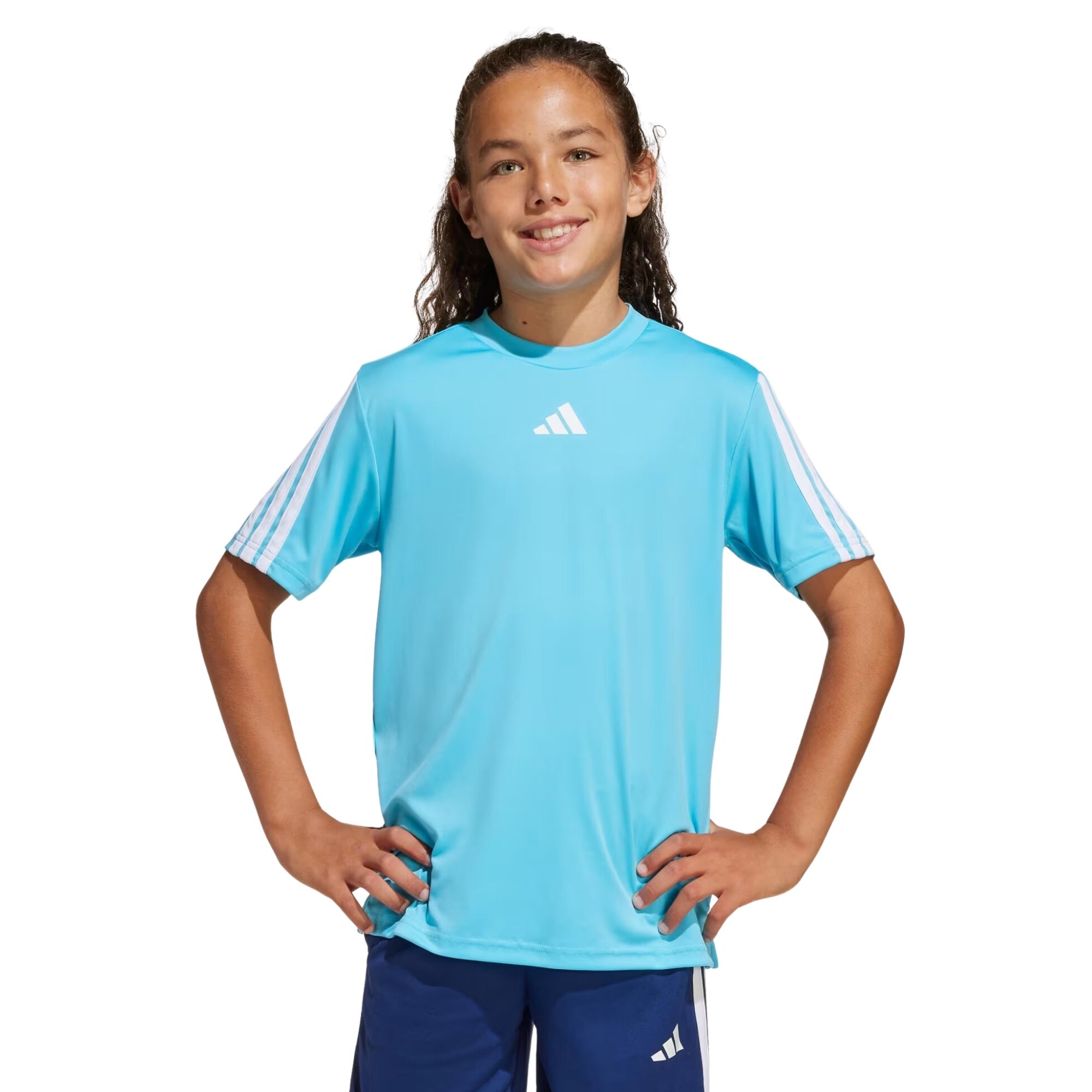 Camiseta Adidas Essentials 3 Stripes Infantil - Azul