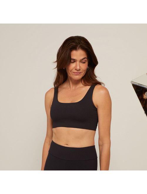 Top Yoga Square Preto Canelado Cora