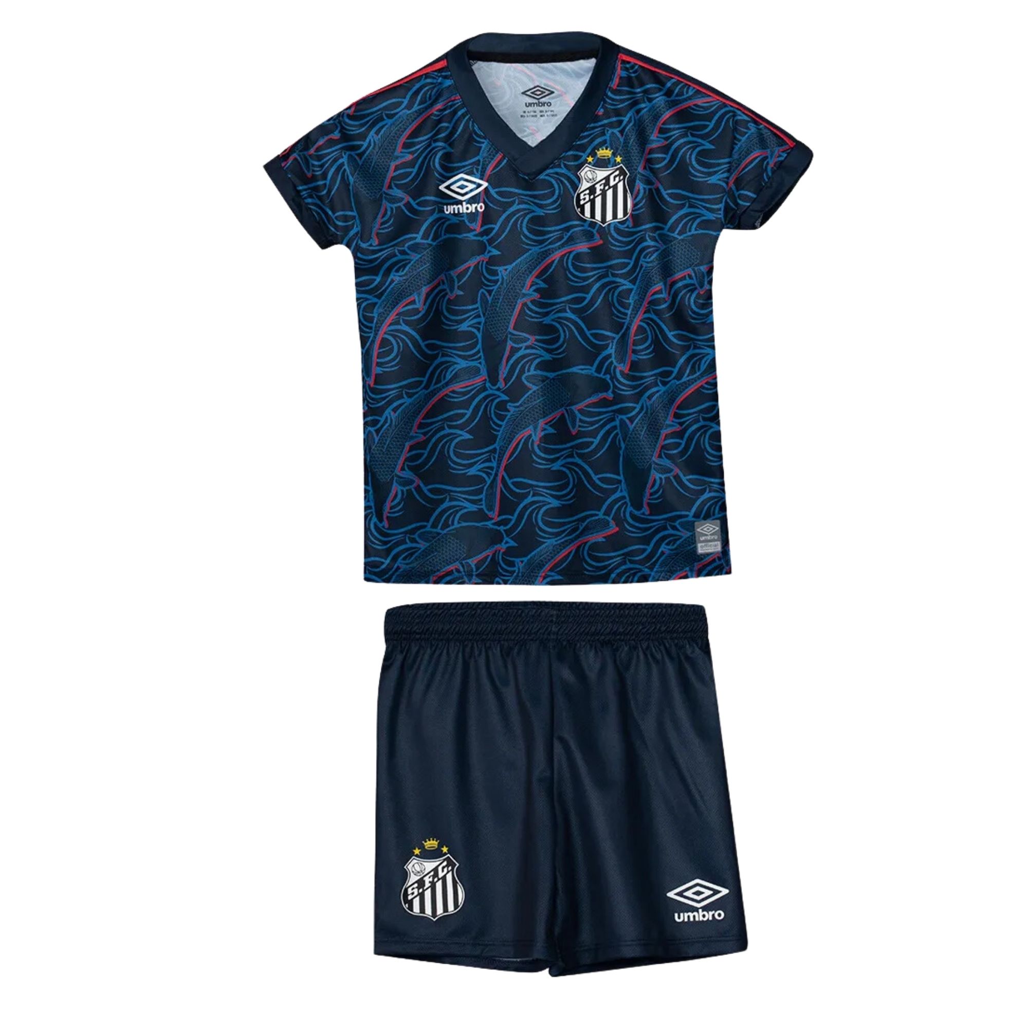 Conjunto Santos 23/24 III Umbro Oficial Infantil - Marinho/Vermelho