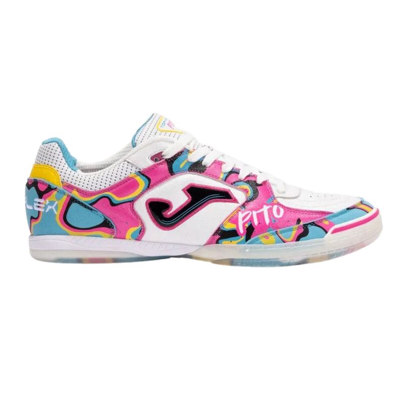chuteira-futsal-joma-top-flex-pito-masculina-rosa-branca