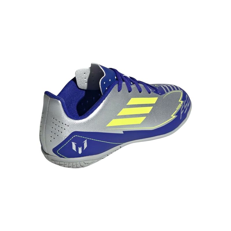 chuteira-futsal-adidas-f50-club-messi-infantil-cinza-azul