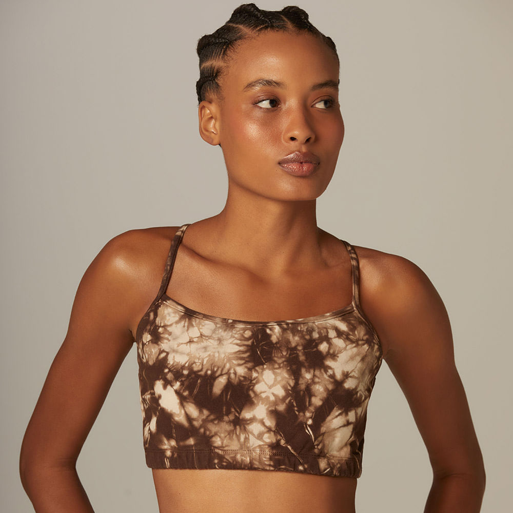Top Yoga Tie Dye Marrom Algodão Noeli
