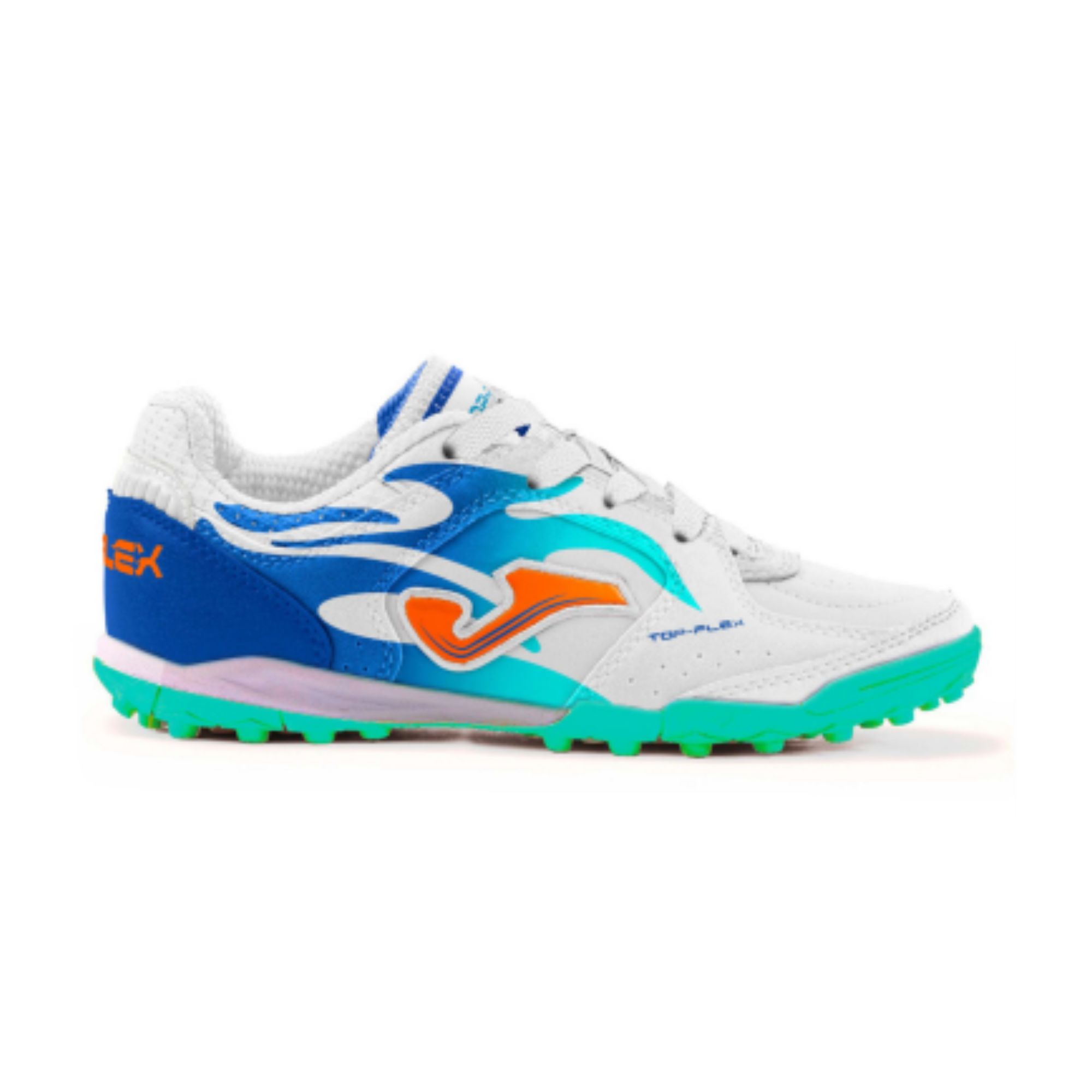 Chuteira Society Joma Top Flex Infantil - Branca/Turquesa