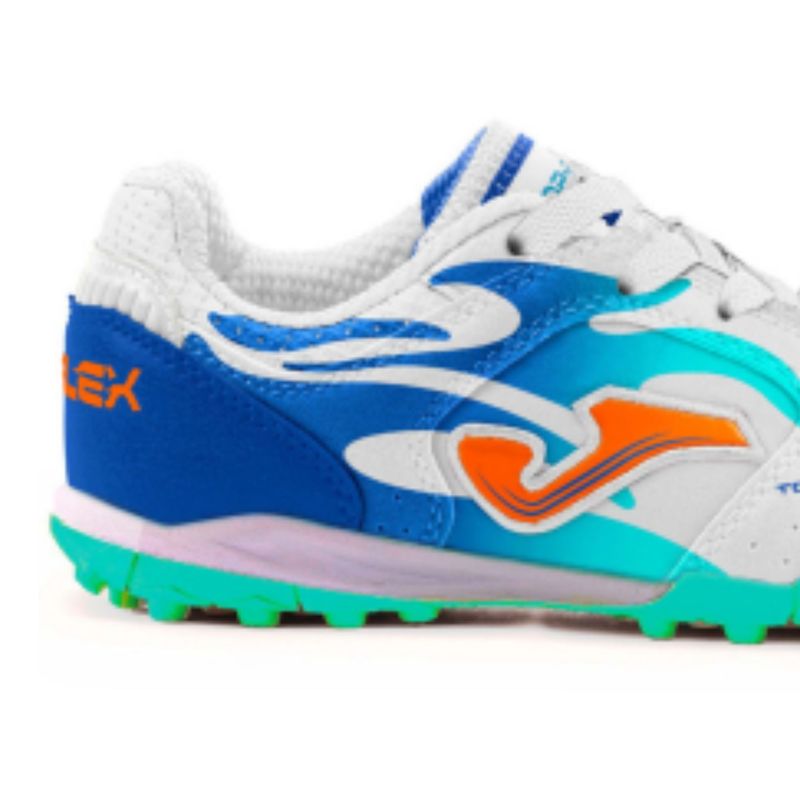 chuteira-society-joma-top-flex-infantil-branca-turquesa