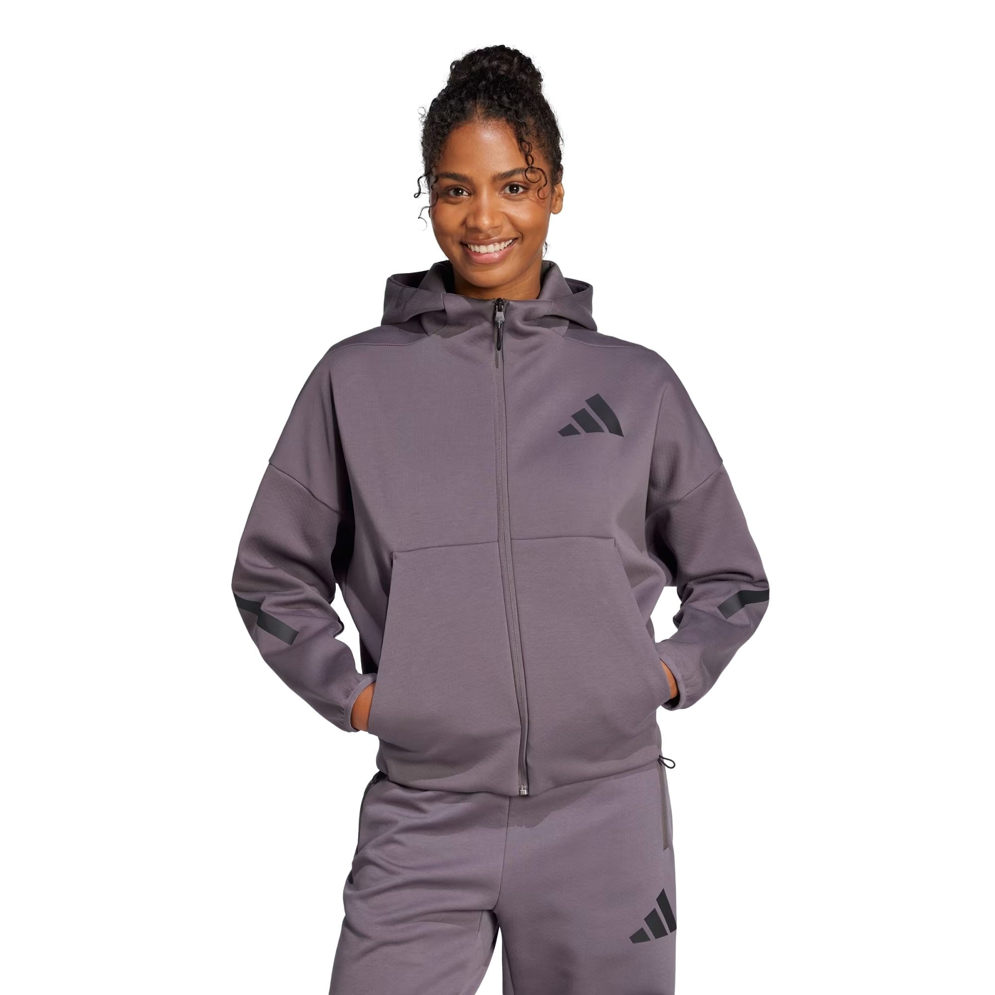 Jaqueta Com Capuz Adidas Z.N.E Feminina - Cinza