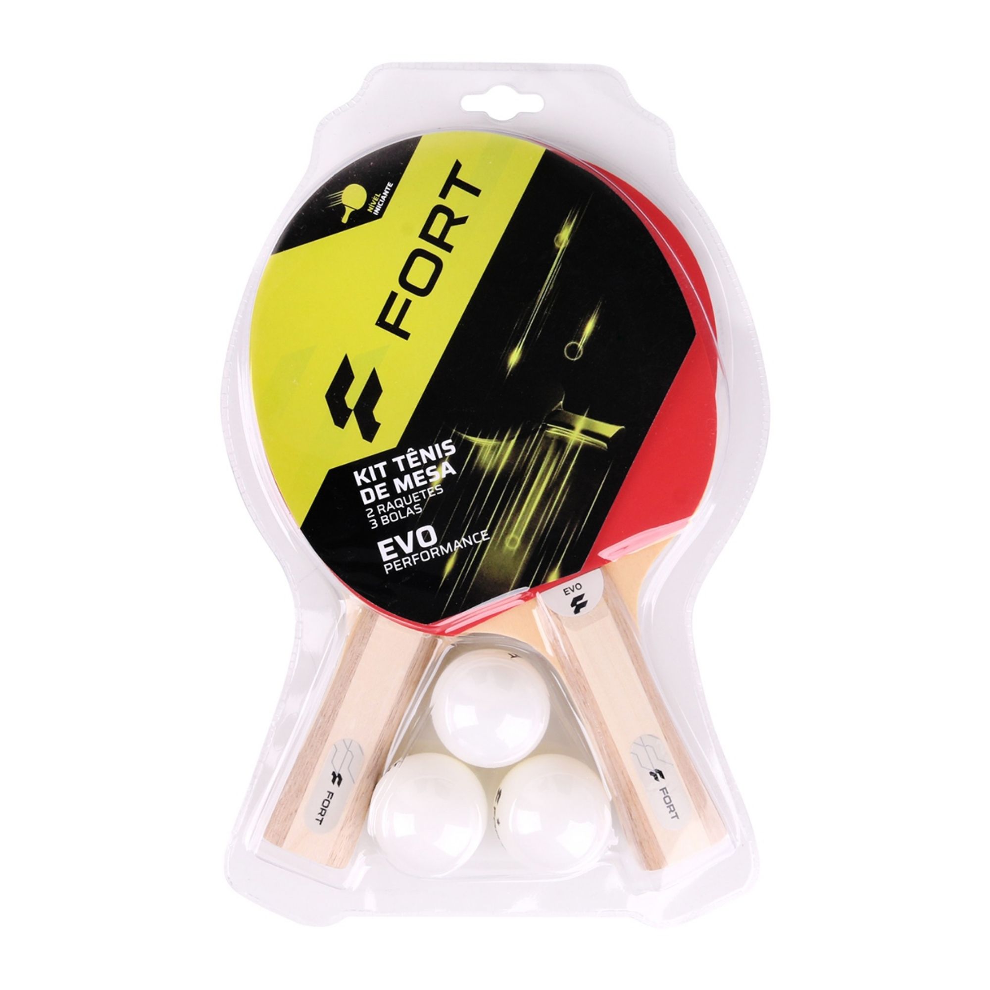 Kit Raquete Tênis De Mesa Fort Evo Unissex - Preta/Vermelha