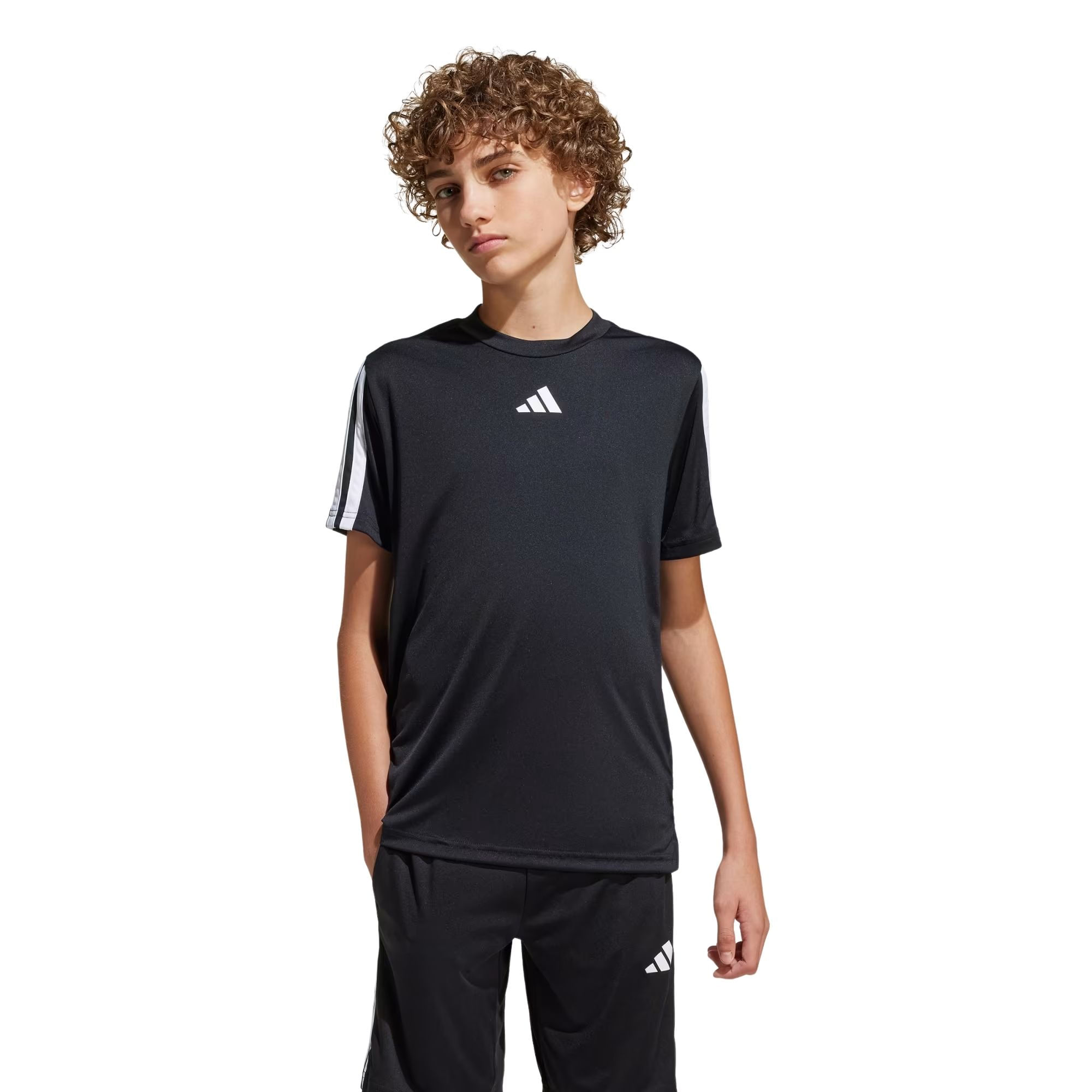 Camiseta Adidas Train Essentials Três Listras Infantil - Preta/Branca