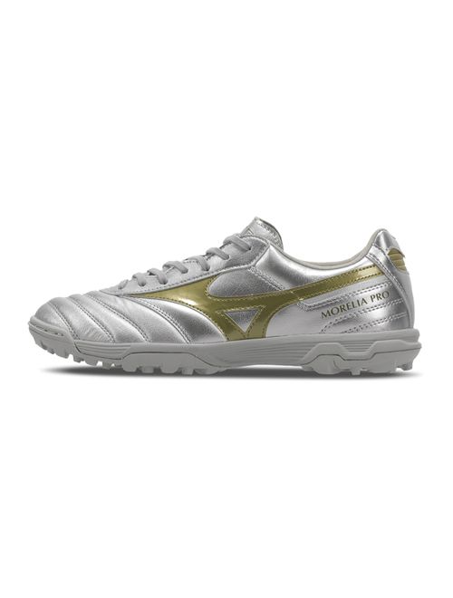 Chuteira Society Mizuno Morelia Elite II Pro As Masculina - Prata/Dourada