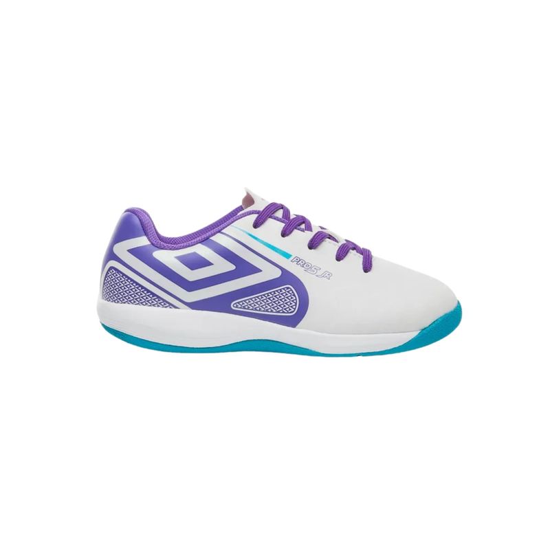 chuteira-futsal-umbro-pro-5-infantil-branco-roxo