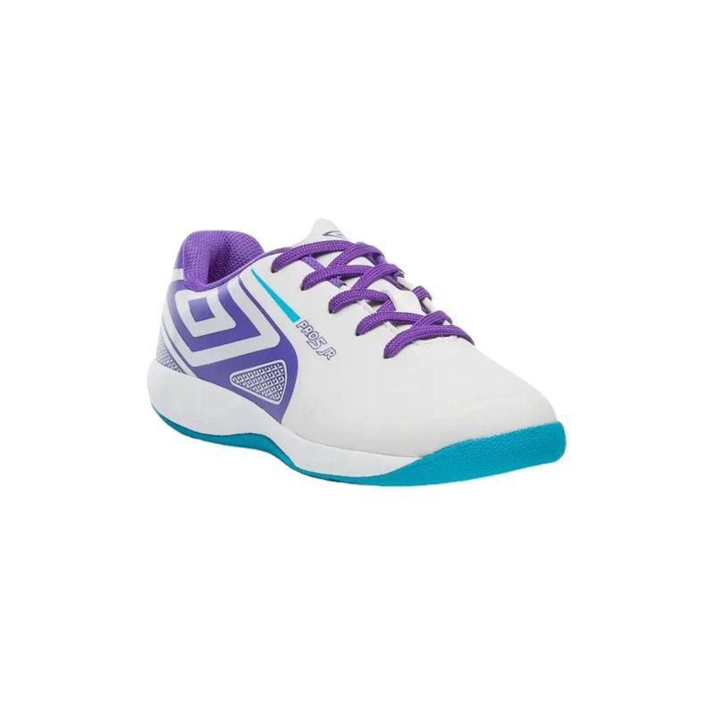 chuteira-futsal-umbro-pro-5-infantil-branco-roxo