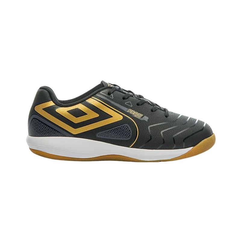chuteira-futsal-umbro-pro-5-infantil-preta-dourada