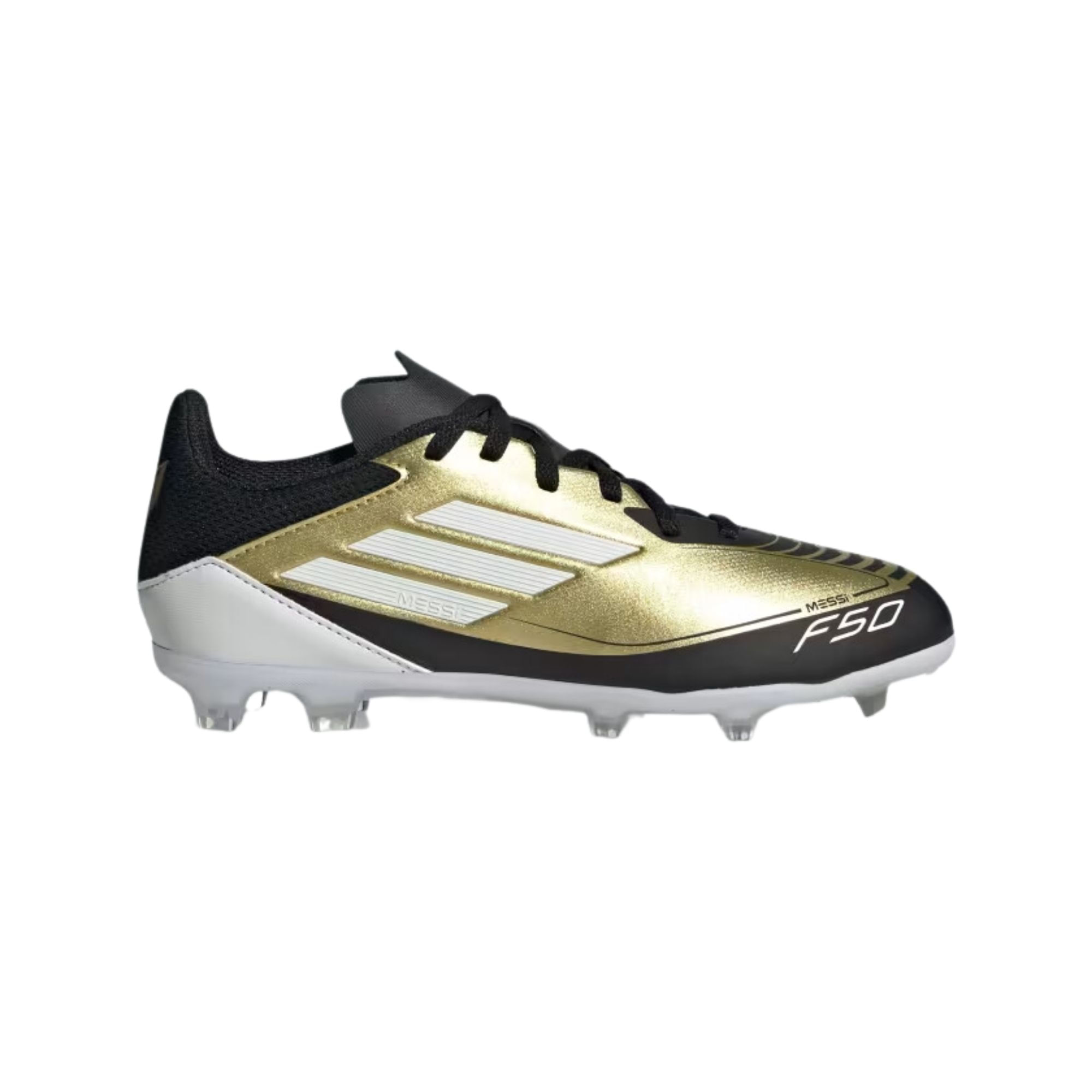 Chuteira Campo Adidas Messi F50 League Infantil - Dourada/Preta/Branca