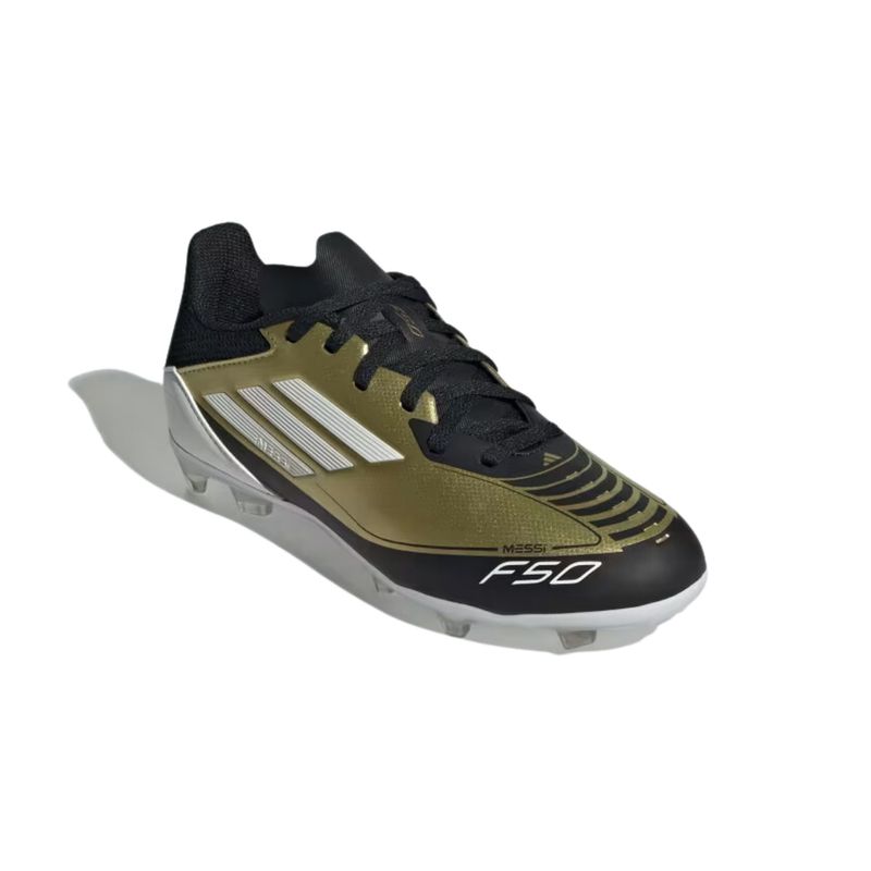 chuteira-campo-adidas-messi-f50-league-infantil-dourada-preta-branca