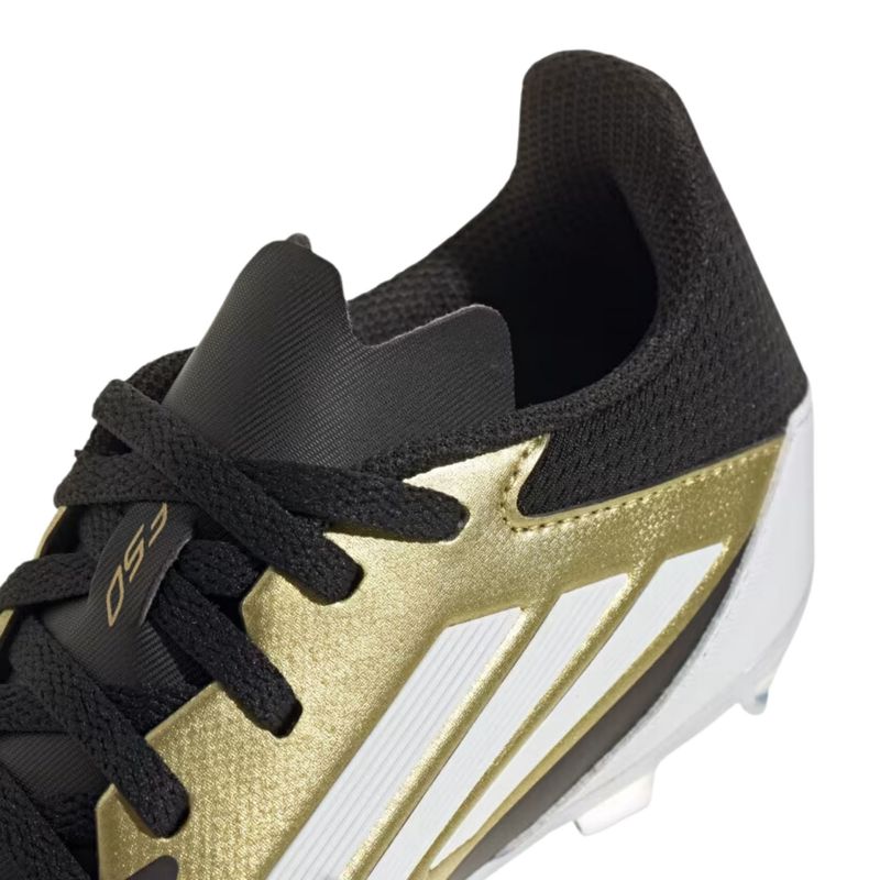 chuteira-campo-adidas-messi-f50-league-infantil-dourada-preta-branca