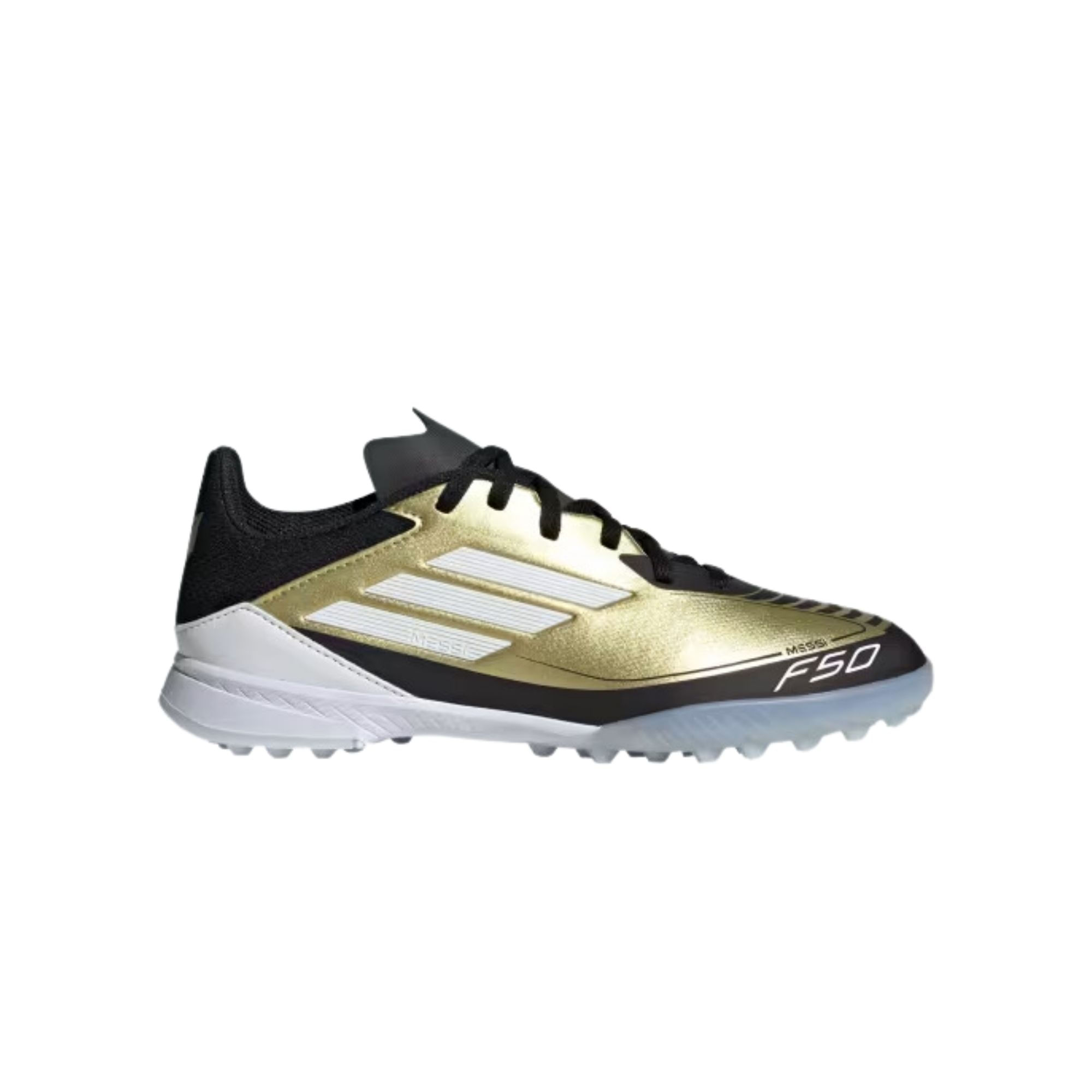 Chuteira Society Adidas Messi F50 League Infantil - Dourada/Preta/Branca