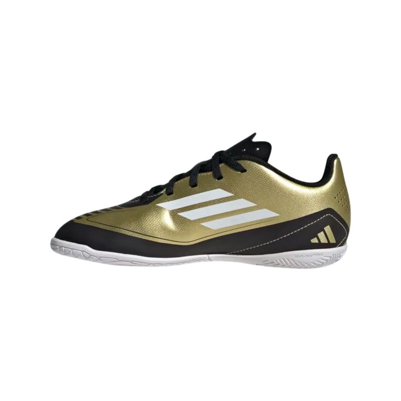 Chuteira-Futsal-Adidas-Messi-F50-Club-Infantil---Dourada-Preta-Branca