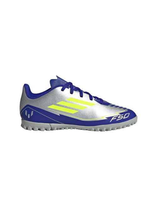Chuteira Society Adidas F50 Club Messi Infantil - Prata/Azul
