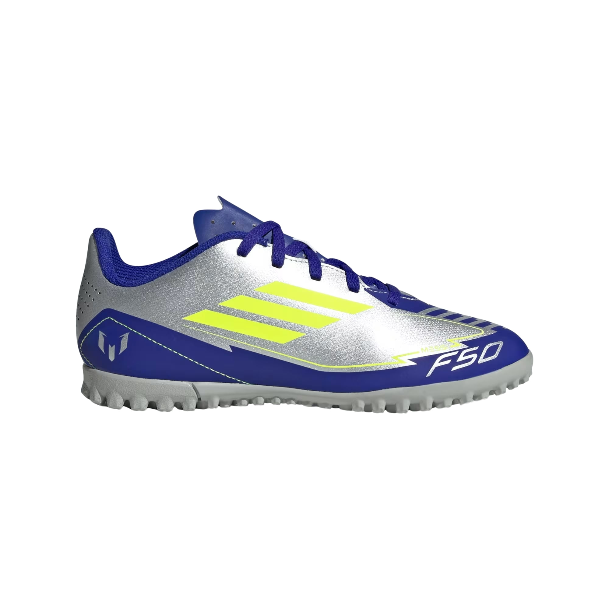 Chuteira Society Adidas F50 Club Messi Infantil - Prata/Azul
