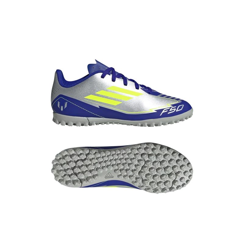 chuteira-society-adidas-f50-club-messi-infantil-prata-azul