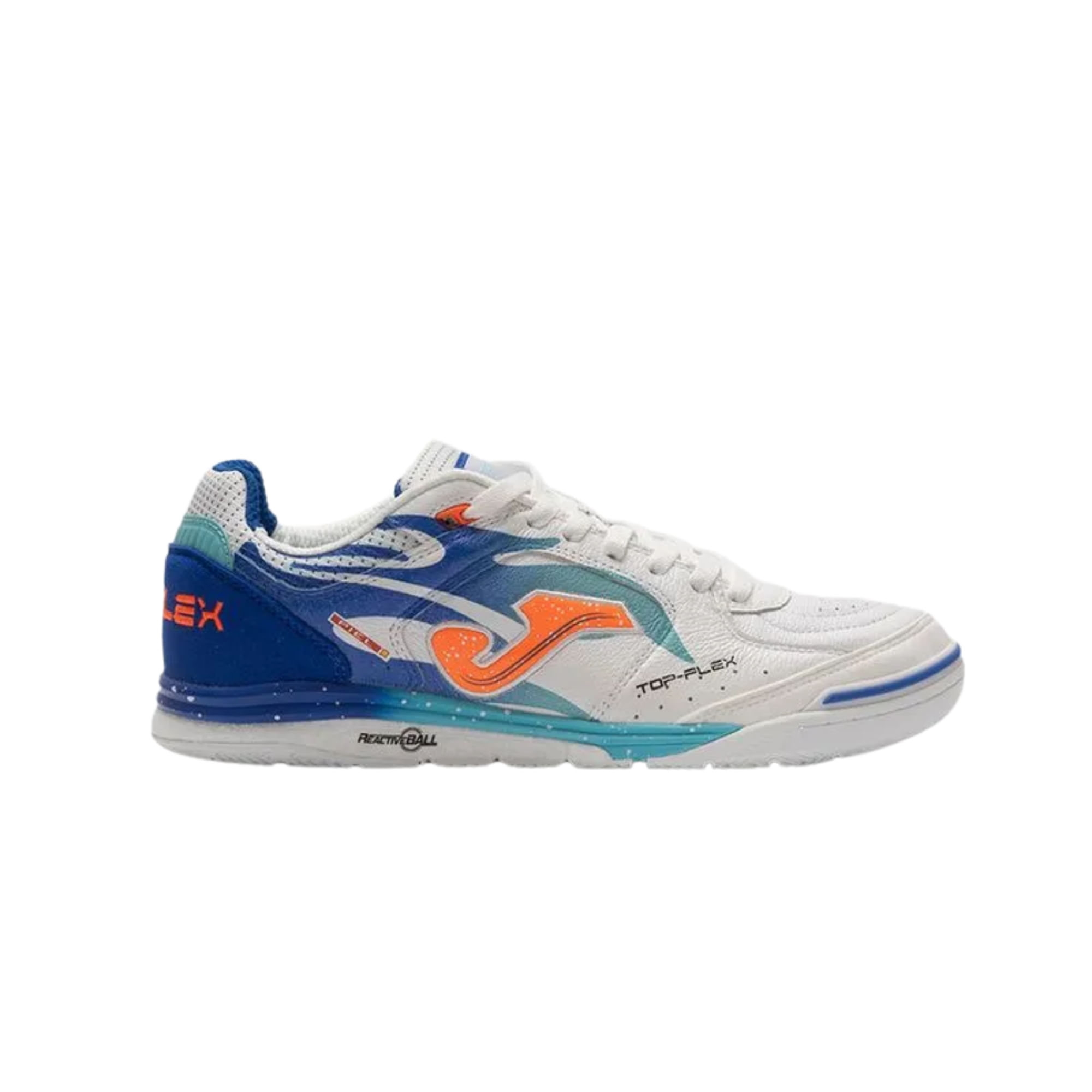 Chuteira Futsal Joma Top Flex Rebound Masculina - Branca/Azul/Laranja