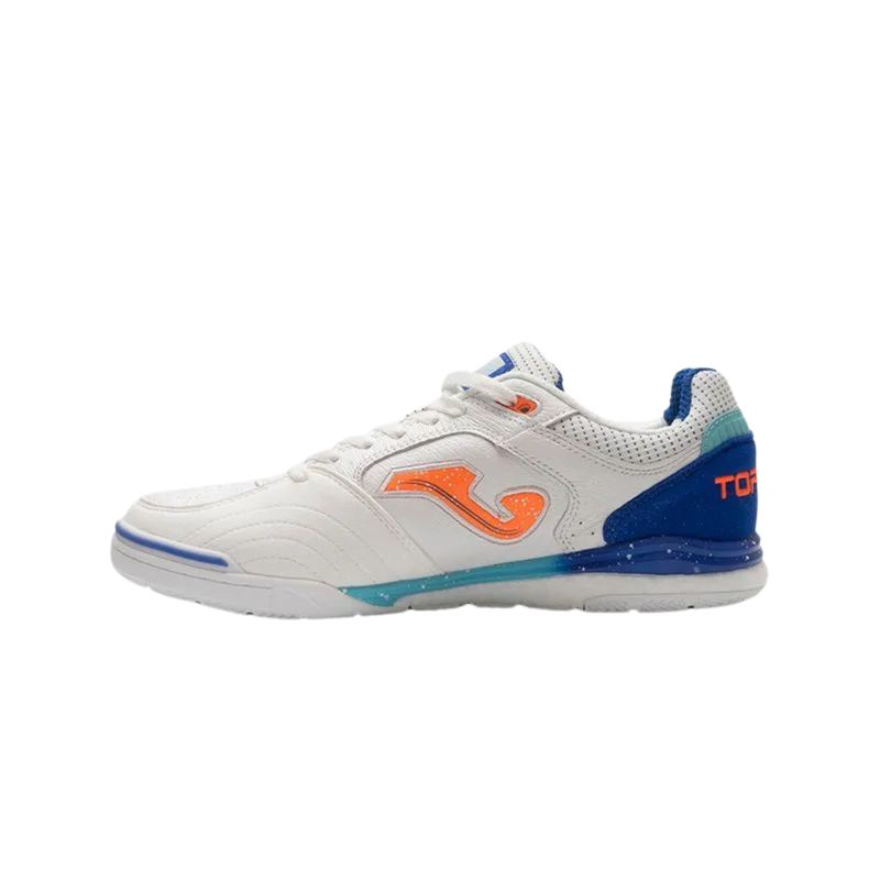 chuteira-futsal-joma-top-flex-rebound-masculina-branca-azul-laranja