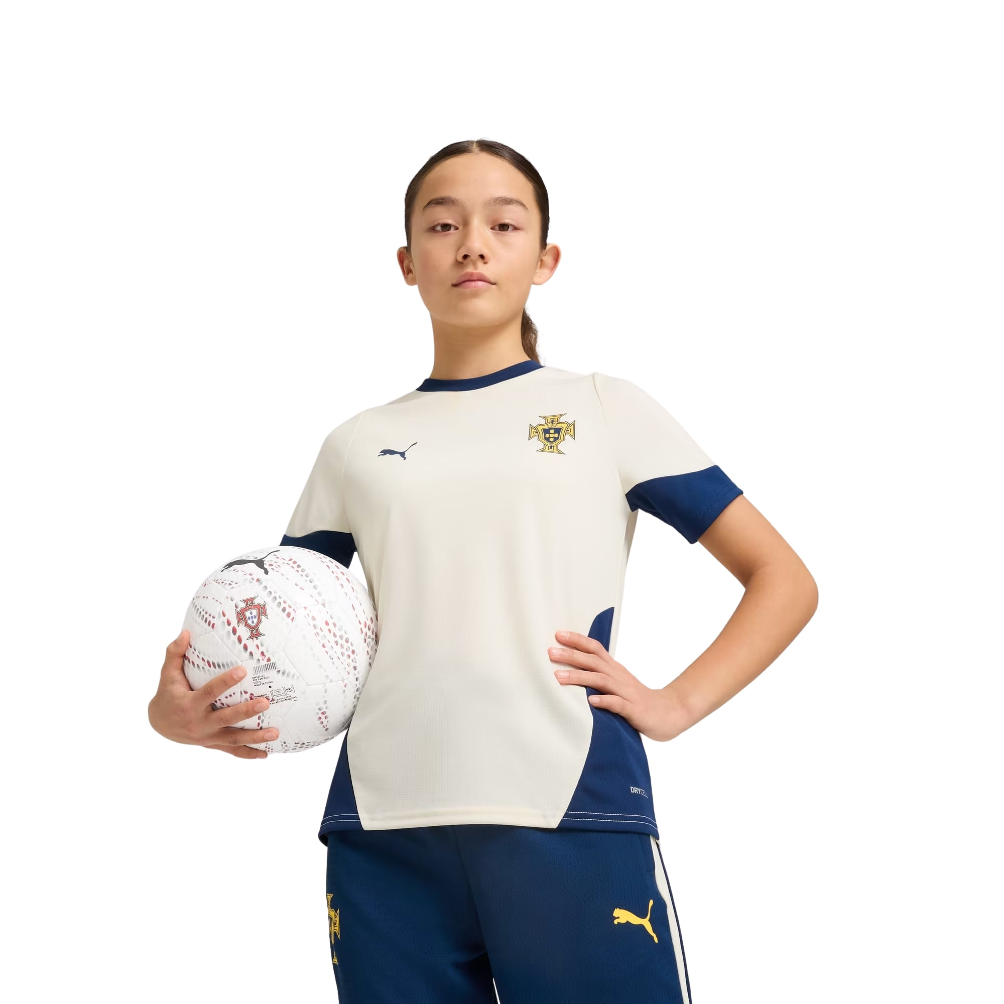 Camisa Portugal 25/26 Puma Treino Infantil - Branca/Azul