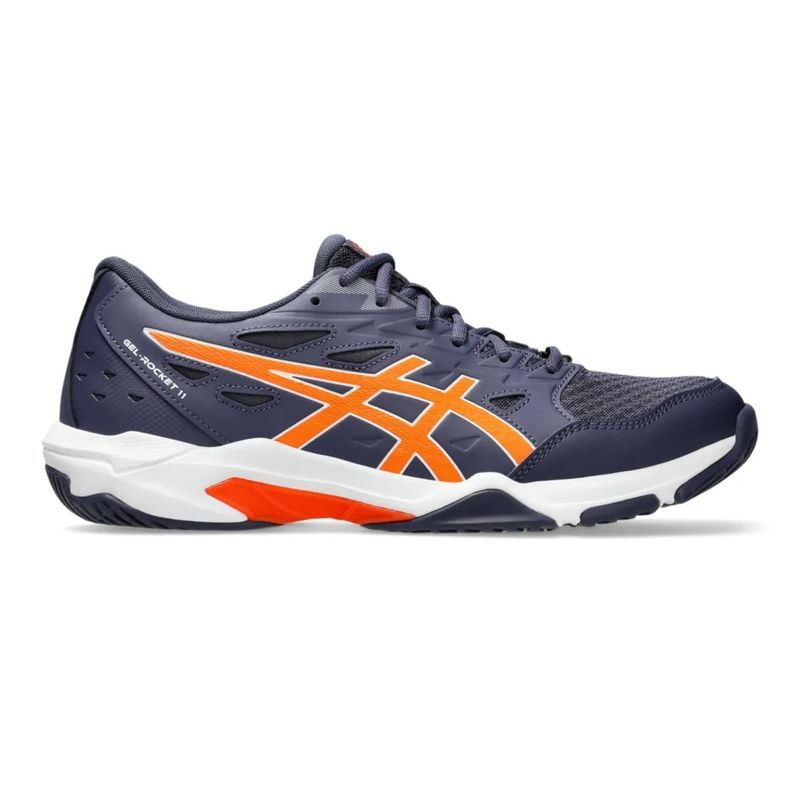 tenis-asics-gel-rocket-11-masculuno-marinho-laranja