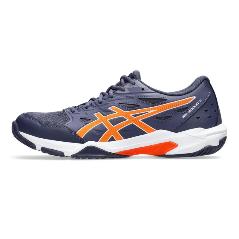 tenis-asics-gel-rocket-11-masculuno-marinho-laranja