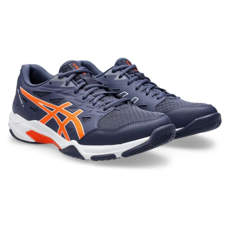 tenis-asics-gel-rocket-11-masculuno-marinho-laranja