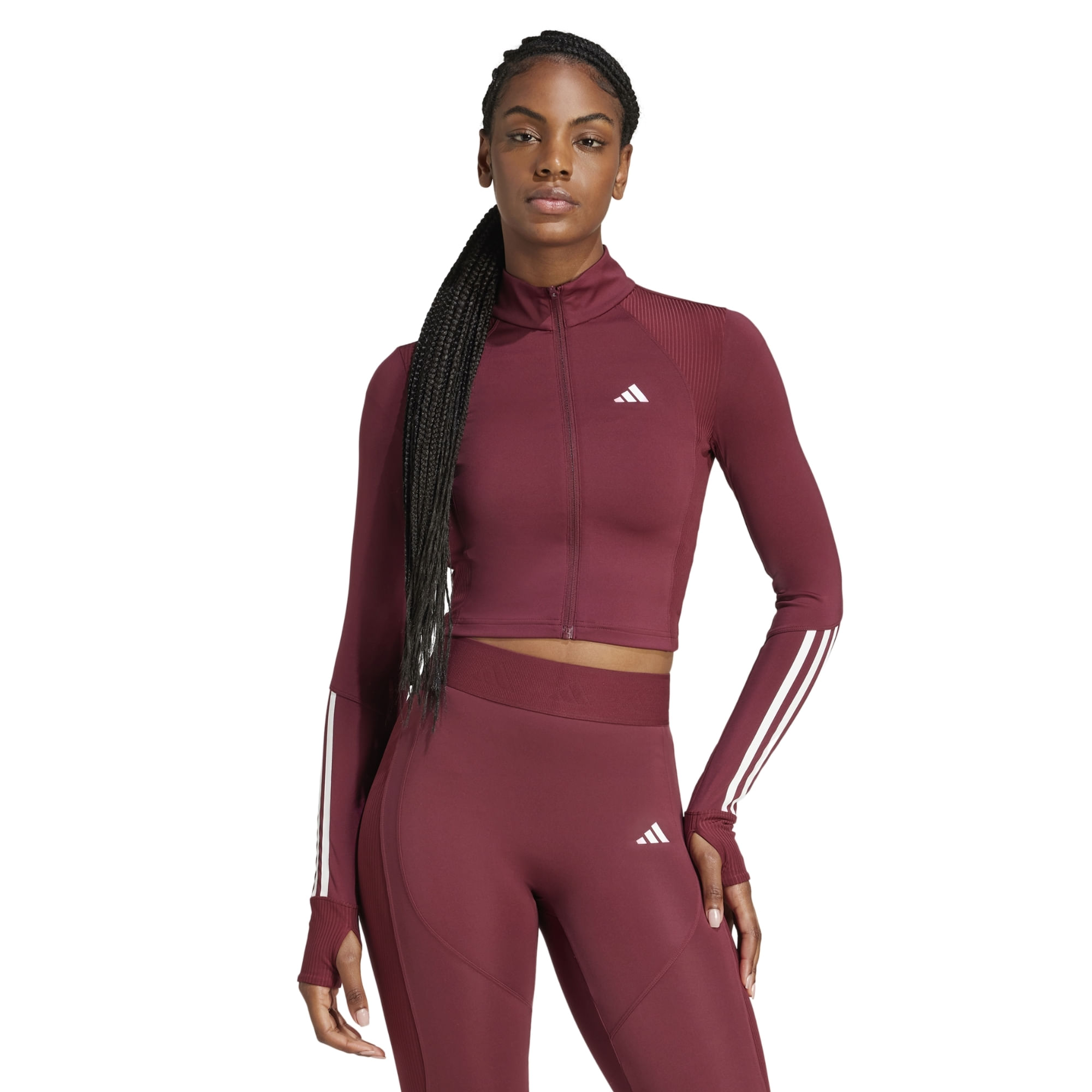 Top Manga Longa Adidas Hyglm Fz Feminina - Bordô