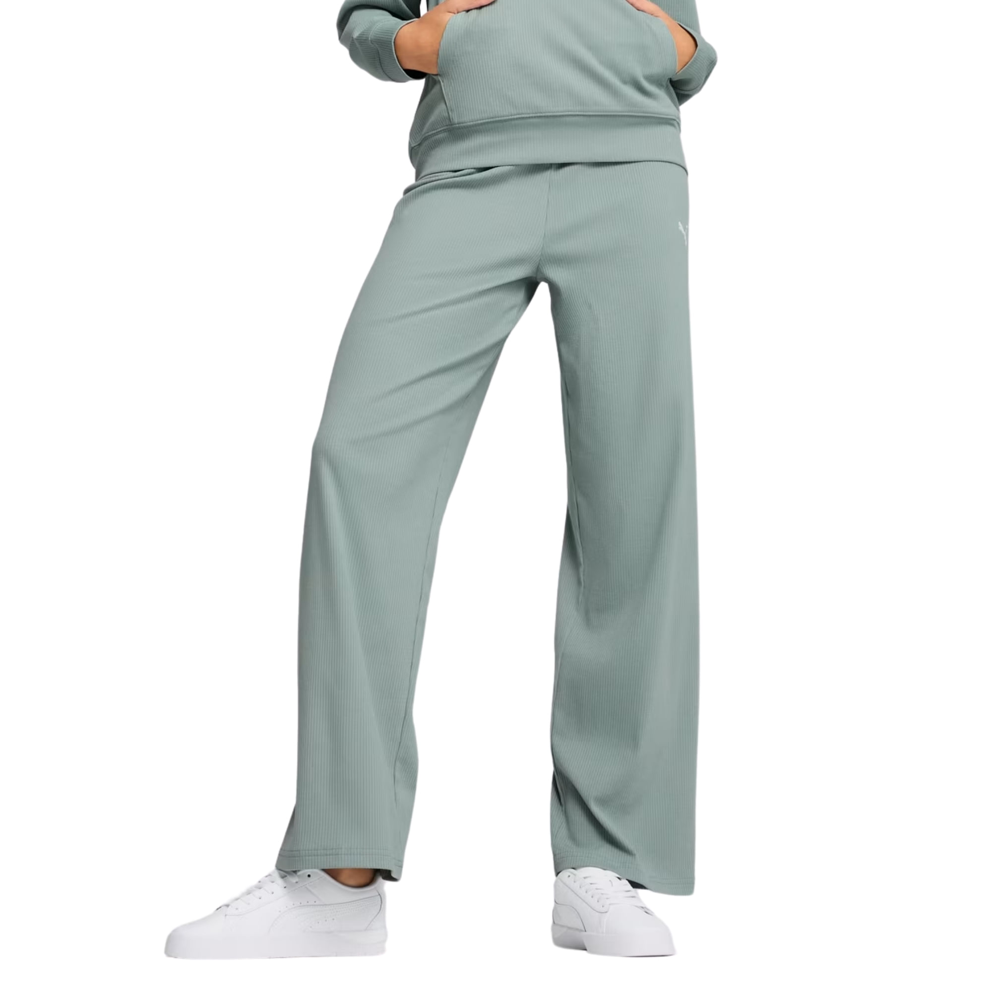 Calça Puma Ess Elevated Rib Straight Feminina - Verde