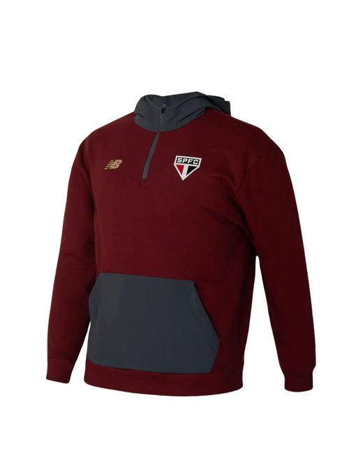 Blusão Com Capuz São Paulo 25/26 New Balance Viagem Masculino - Bordô/Cinza