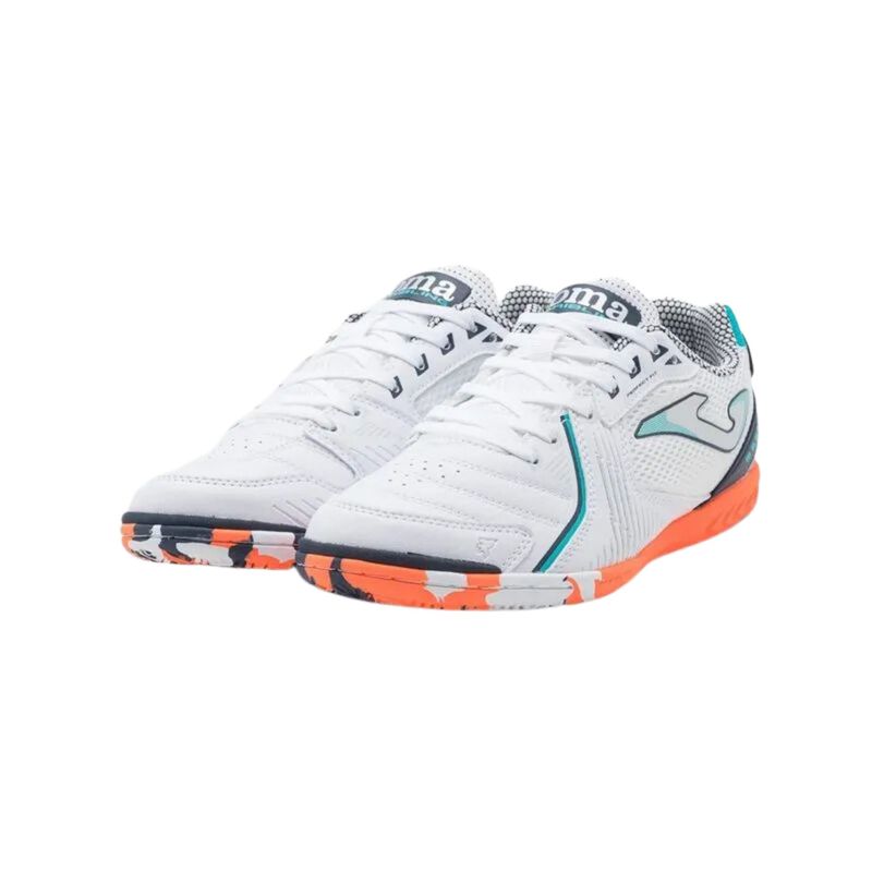 chuteira-futsal-joma-dribling-masculina-branca-laranja