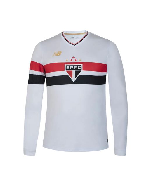 Camisa São Paulo I 25/26 New Balance Manga Longa Unissex - Branca/Vermelha