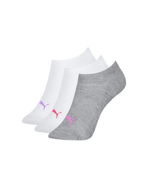 Kit Meia Sapatilha Puma Invisível 3 Pares Feminina - Branca/Cinza