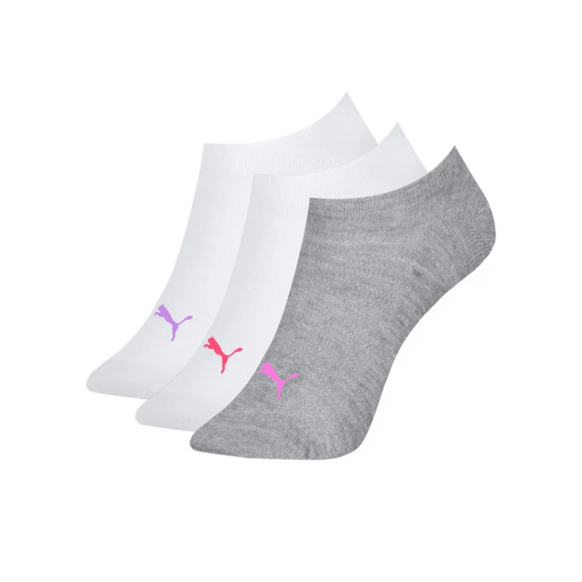 Kit Meia Sapatilha Puma Invisível 3 Pares Feminina - Branca/Cinza