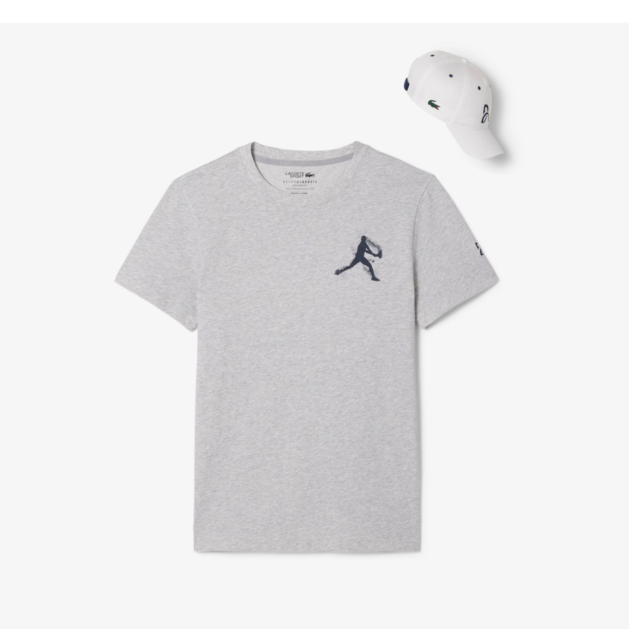 Kit Camiseta E Boné Lacoste Tennis X Novak Djokovic Masculino - Cinza/Branca
