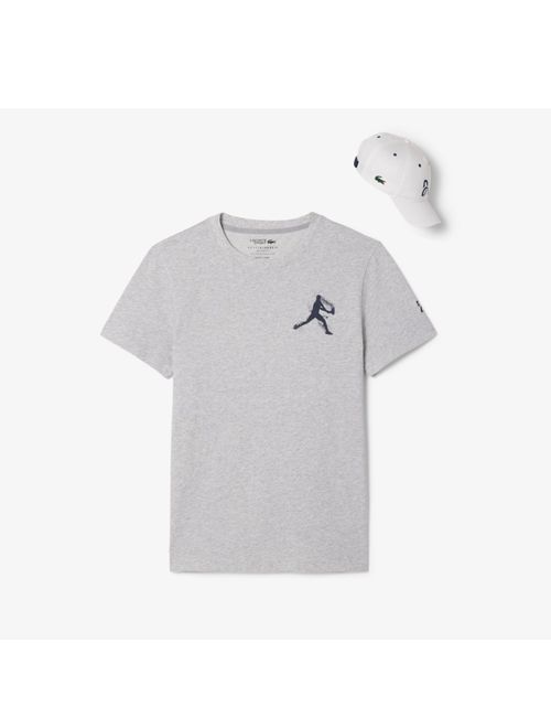 Kit Camiseta E Boné Lacoste Tennis X Novak Djokovic Masculino - Cinza/Branca