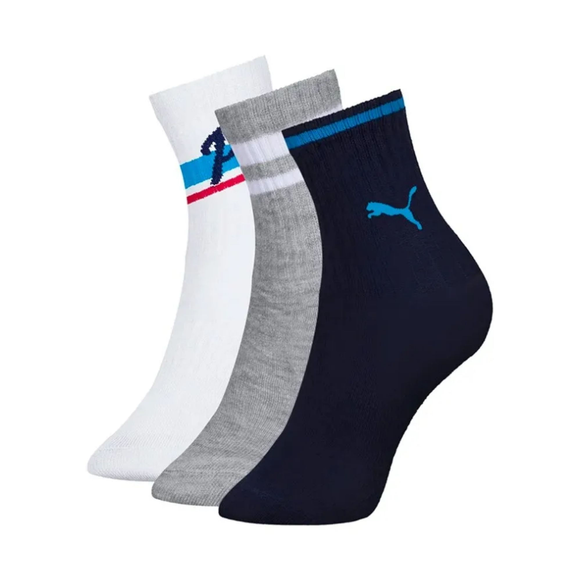 Kit Meia Puma Cano Longo 3 Pares Infantil - Branca/Multicolor