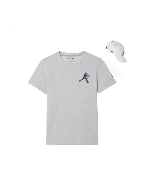Kit Camiseta E Boné Lacoste Tennis X Novak Djokovic Masculino - Cinza/Branca