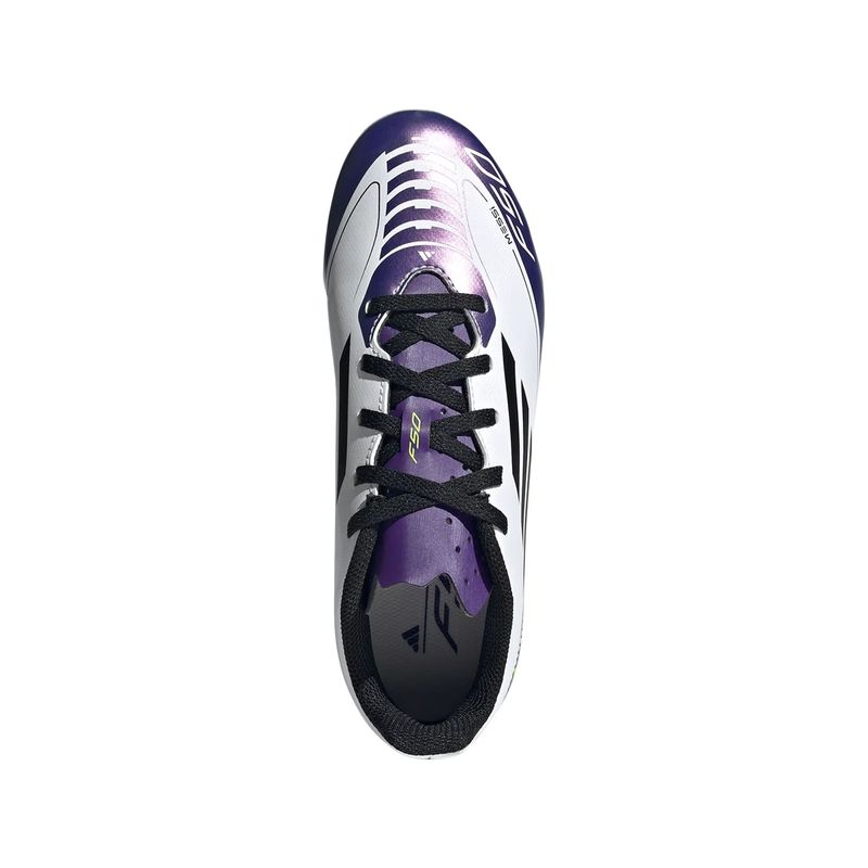 chuteira-campo-adidas-f50-club-flexible-messi-infantil-branca-roxa